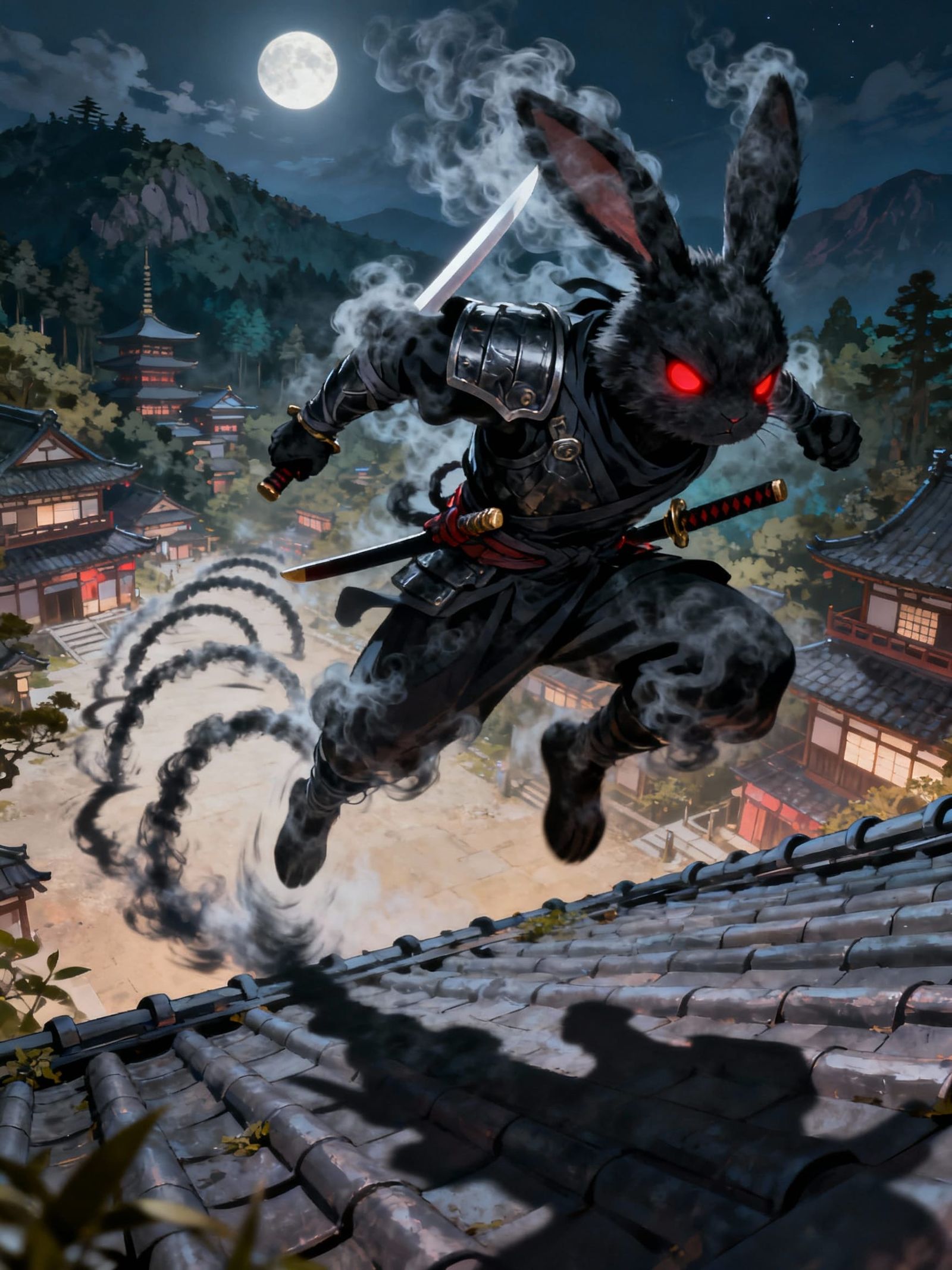 Ninja Bunny Warrior in Action Art Style