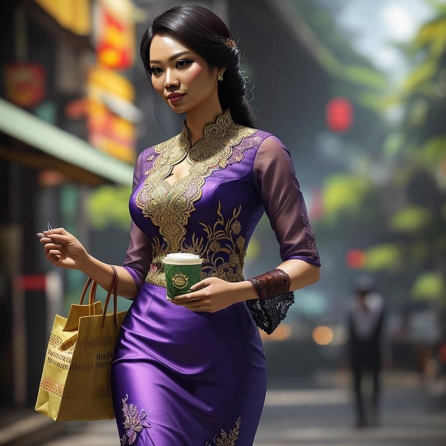 Malaysian Woman in Kebaya with Nasi Lemak