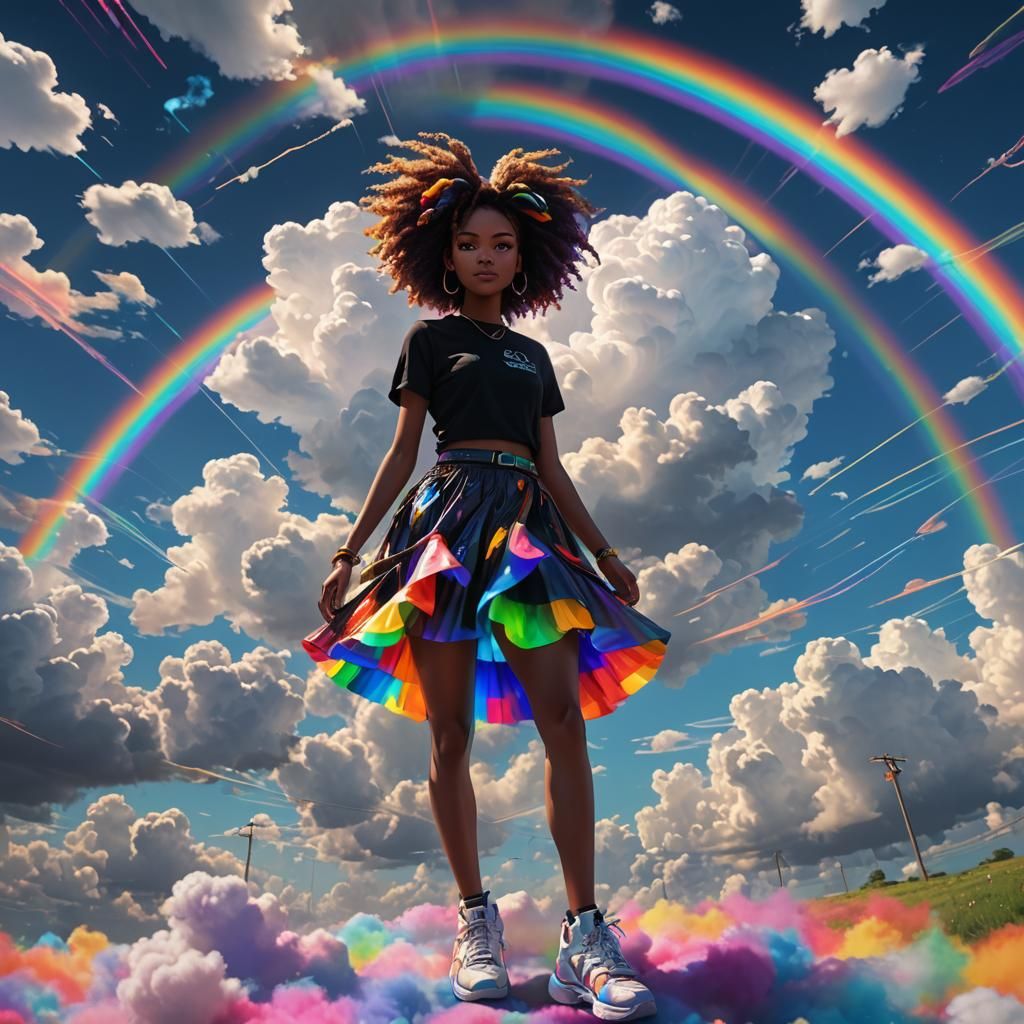 Anime Portrait of Woman with Rainbow Skirt