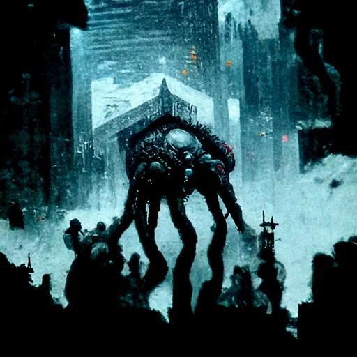 Dark Cyberpunk Cityscape in Horror Style