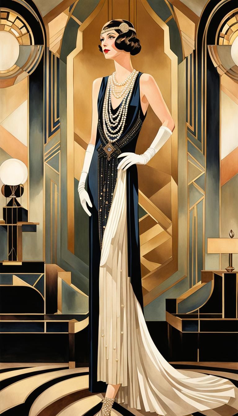 Art Deco Woman in 1920s Evening Dress