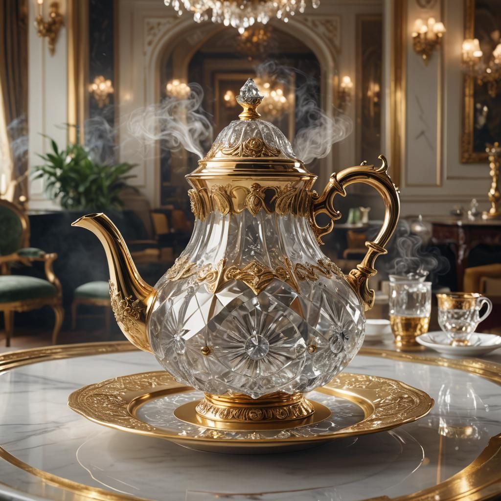 Diamond Teapot with Steam in Lavish Setting