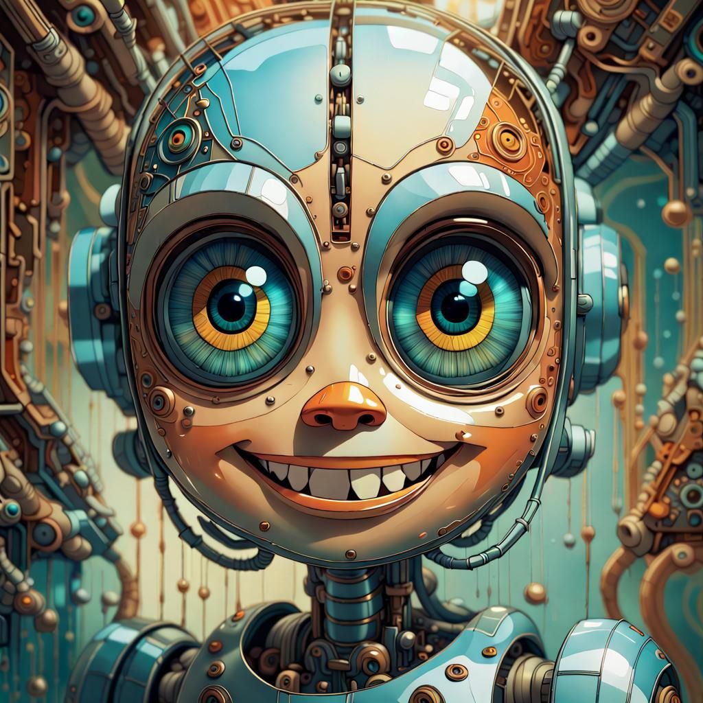 Smiling Robot with Big Eyes as Colorful 3D Art