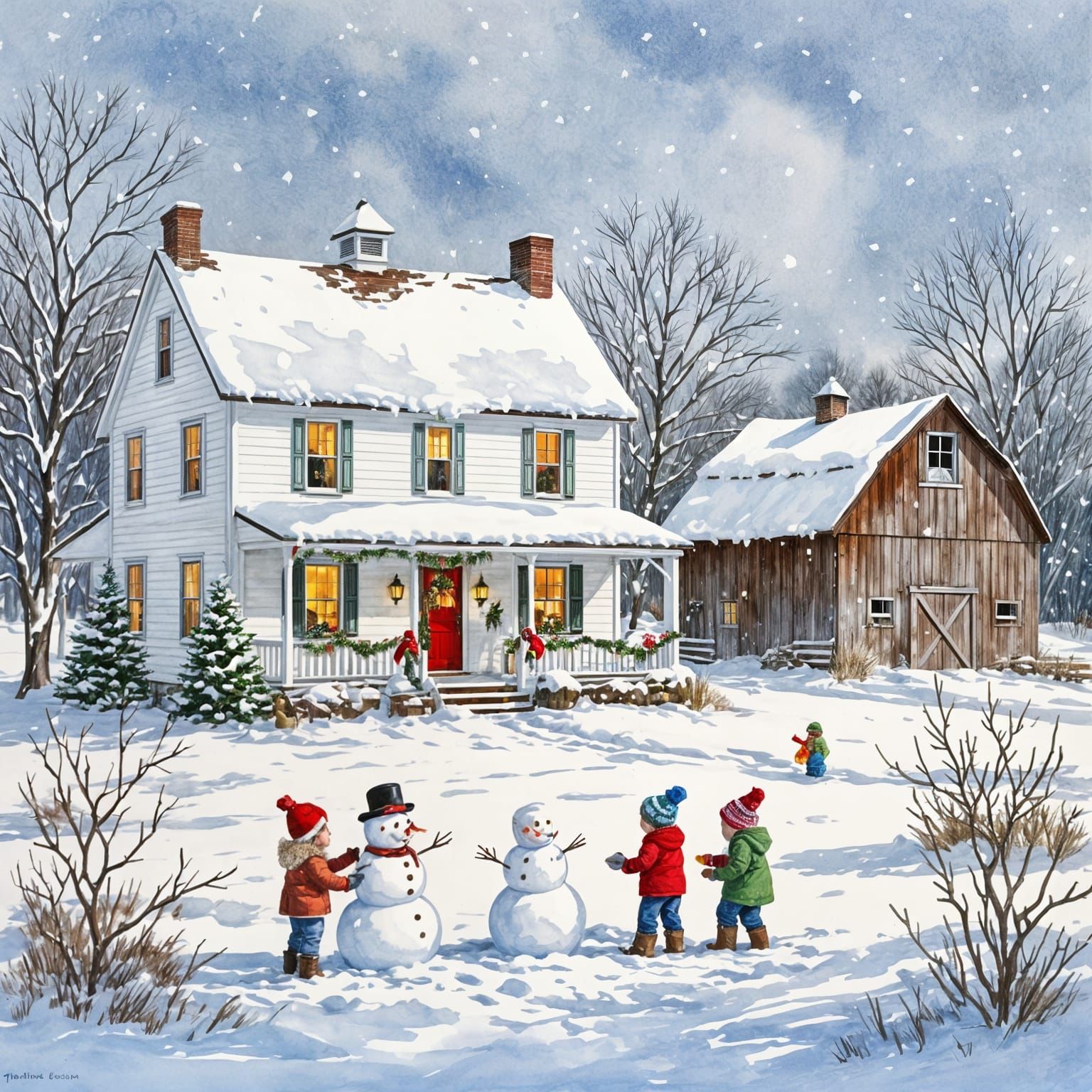 Vermont Christmas Scene in Thomas Kinkaid Style