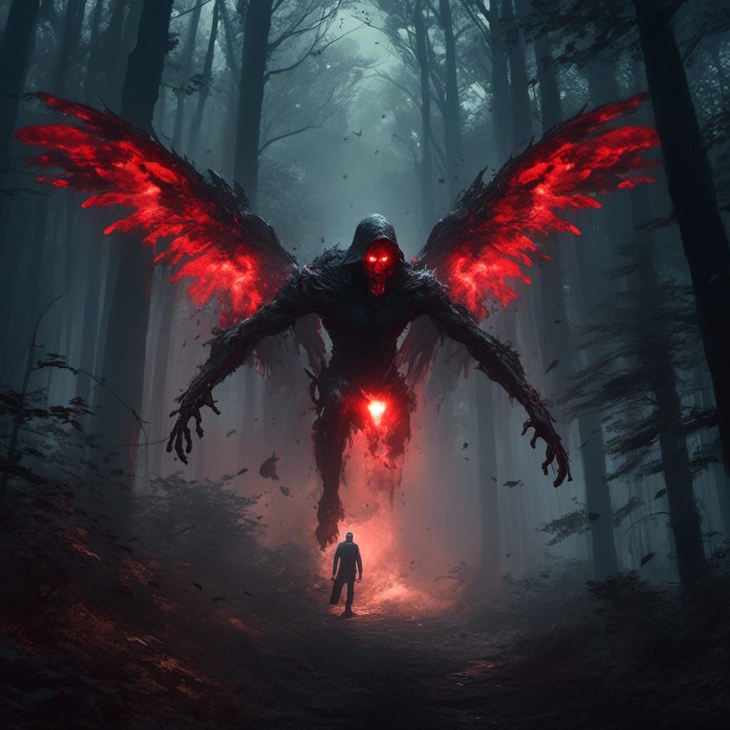 Sinister Mothman in Dark West Virginian Forest