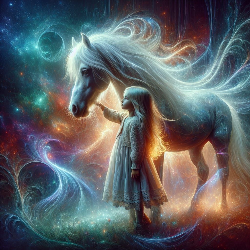 Girl and Pony in a Fantastical Realistic Style