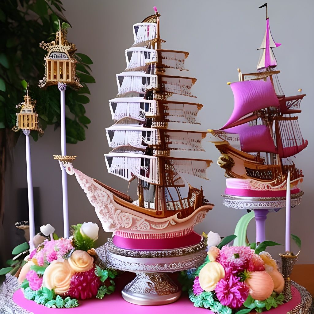 Ornate Pirate Ship Cake: Bridal Fantasy in Pastel