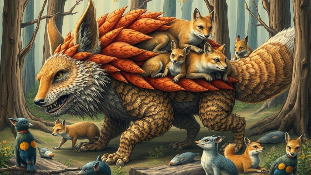 Intricate Woodland Creature Composed of Animals