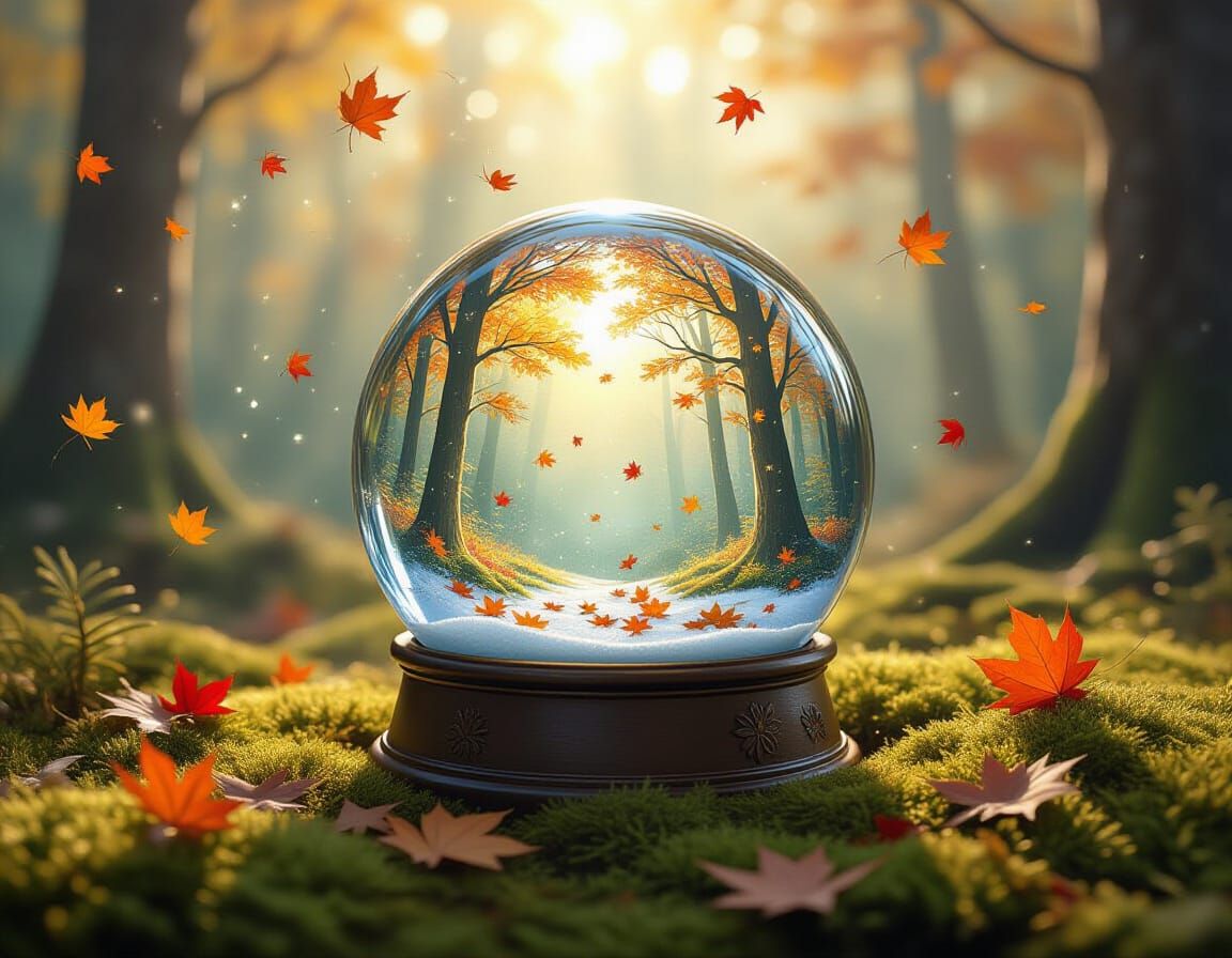 Magical Snow Globe Captures Autumn Forest Scene