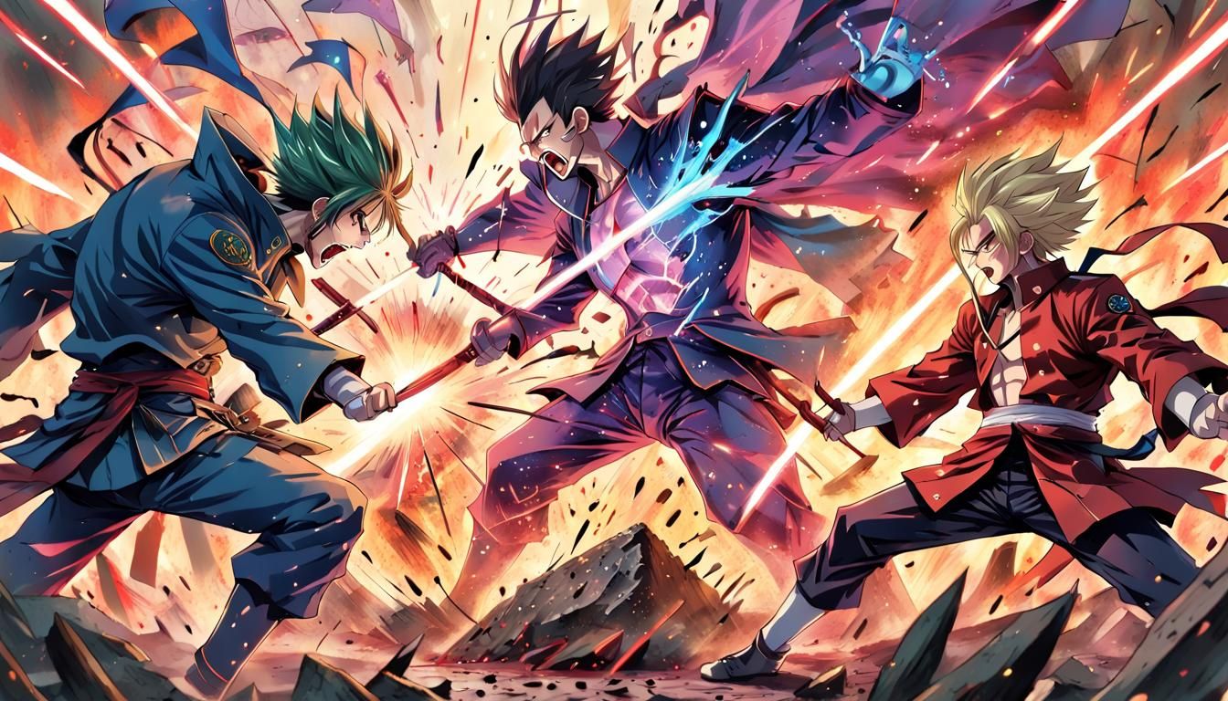 Anime Villain Showdown in Dynamic Battle Scene