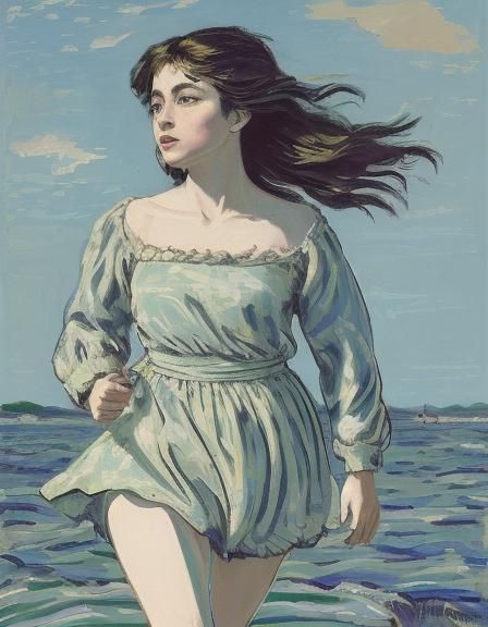 Woman Gazing Skyward in Fauvist Impressionism