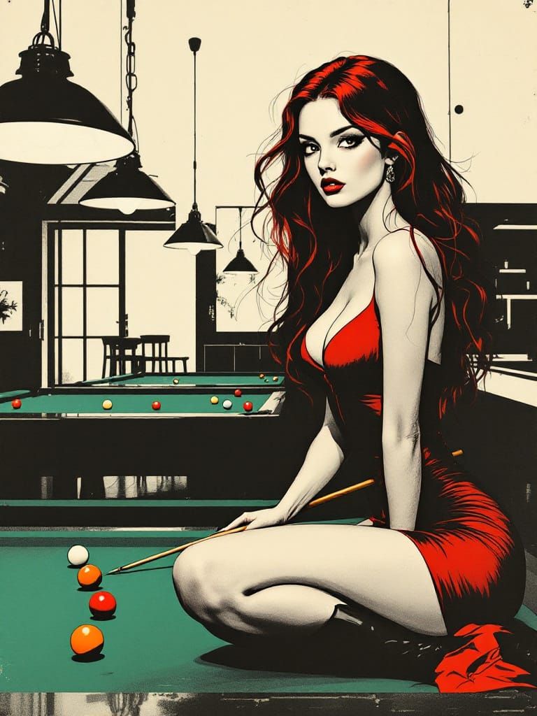 Art Nouveau Melancholy Woman in Red Dress