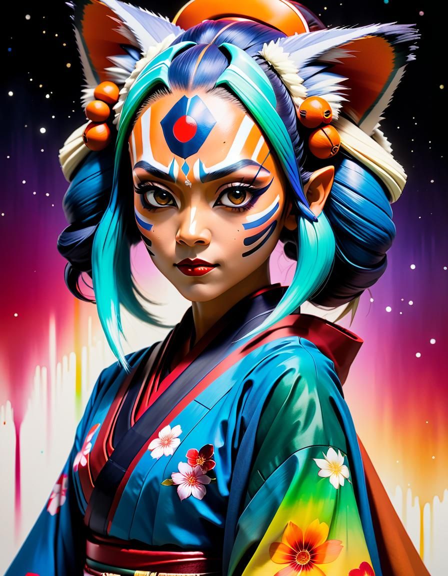 Geisha Ahsoka Tano in Alcohol Ink Style