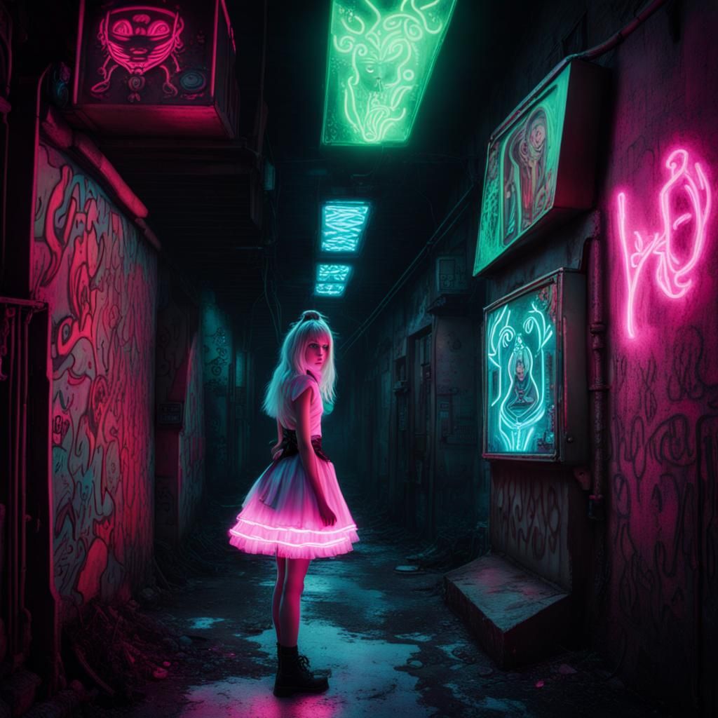 Dystopian Alice in Cyberpunk Wonderland