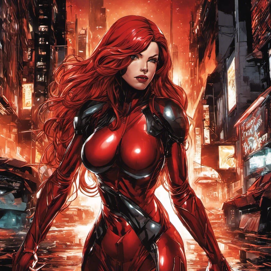 Hestia in red combat suit