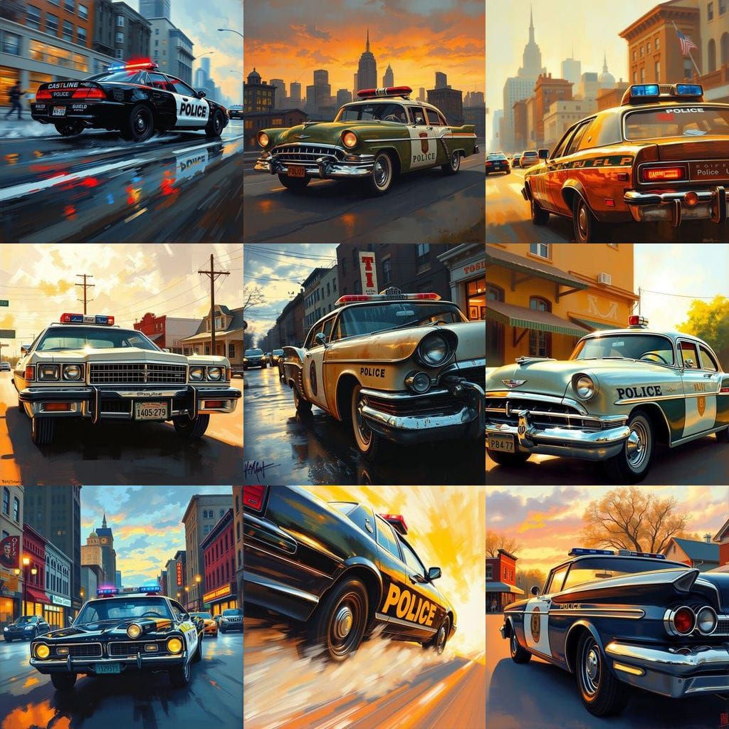 Expressive Police Car in Oil Painting Style