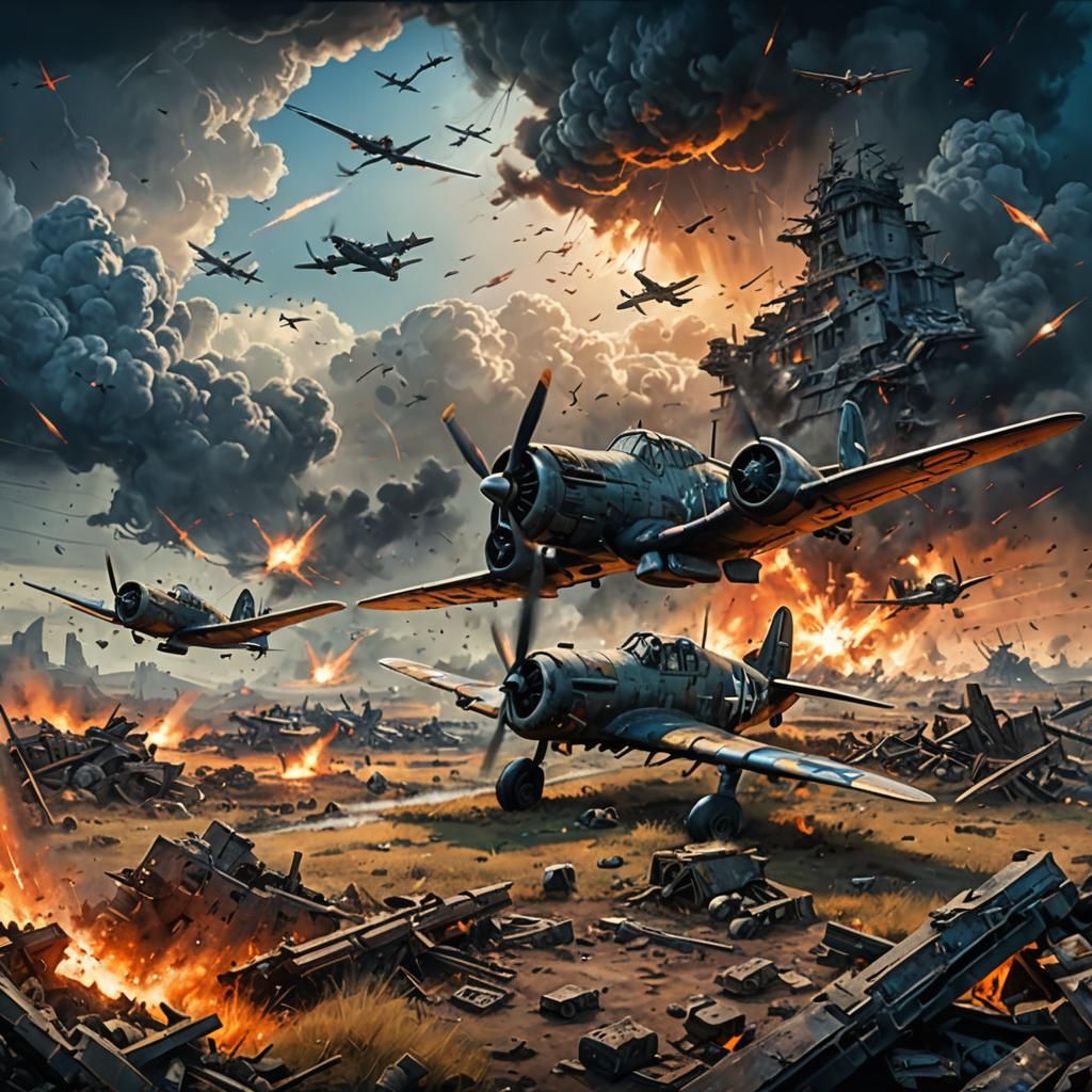 Epic World War 2 Battle in a Fantasy Landscape