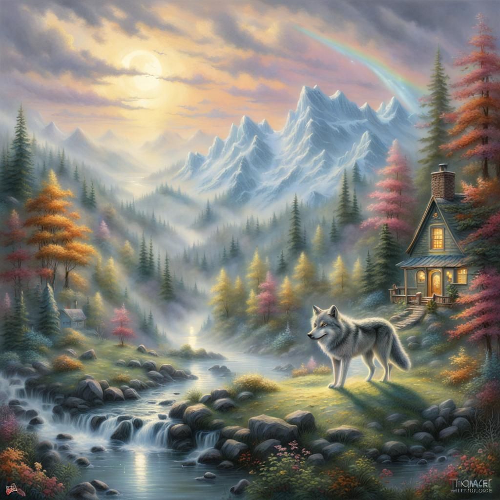 Ethereal Lucky Wolf in Fantasy Landscape