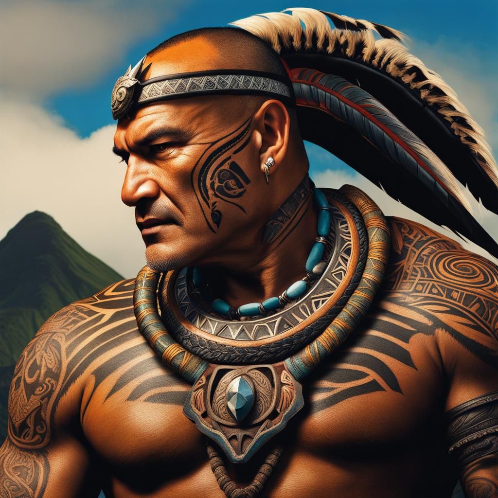 Concept 4 of Temuera Morrison as a Maori Monster Hunter, tri...