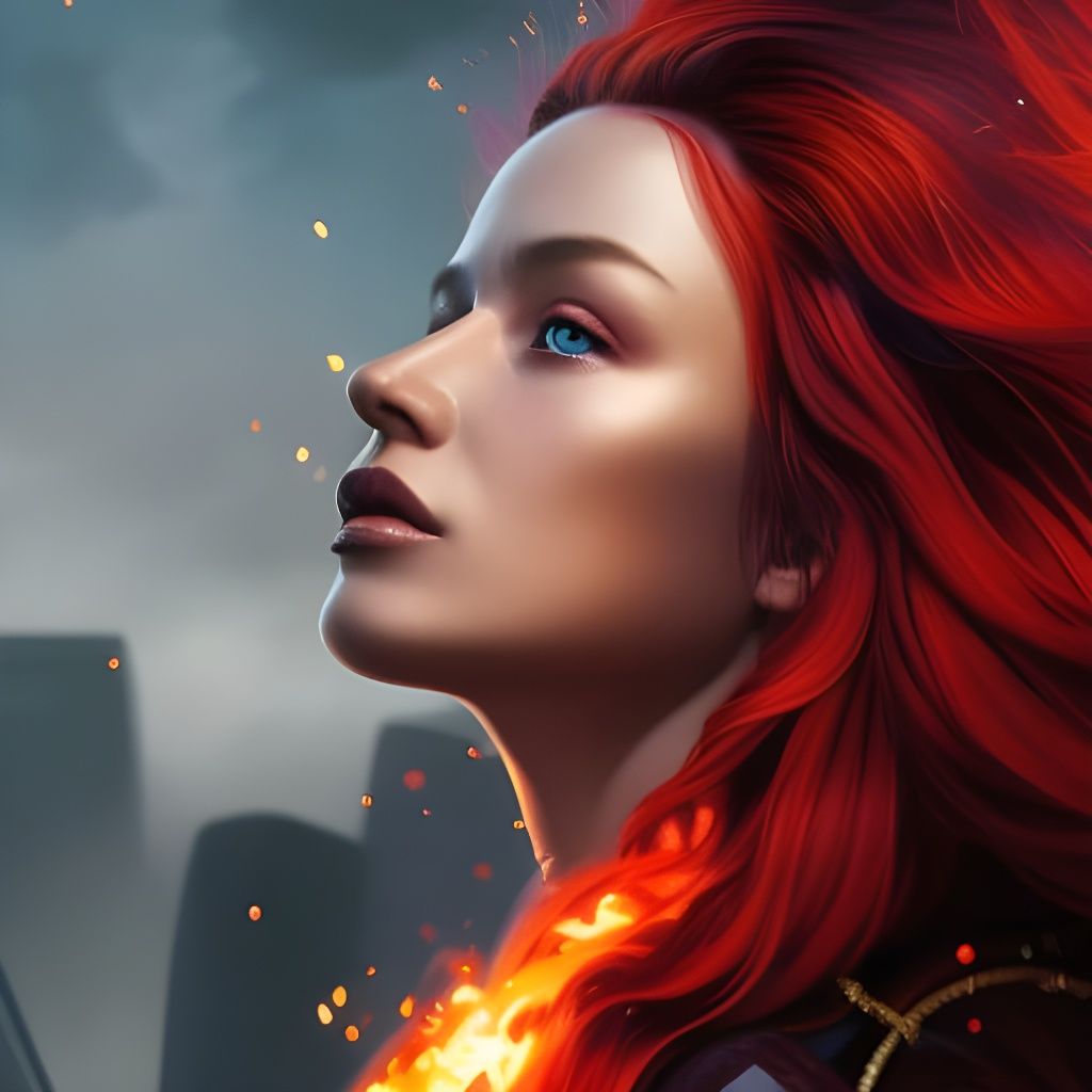 Fiery Portrait of a Red-Haired Girl