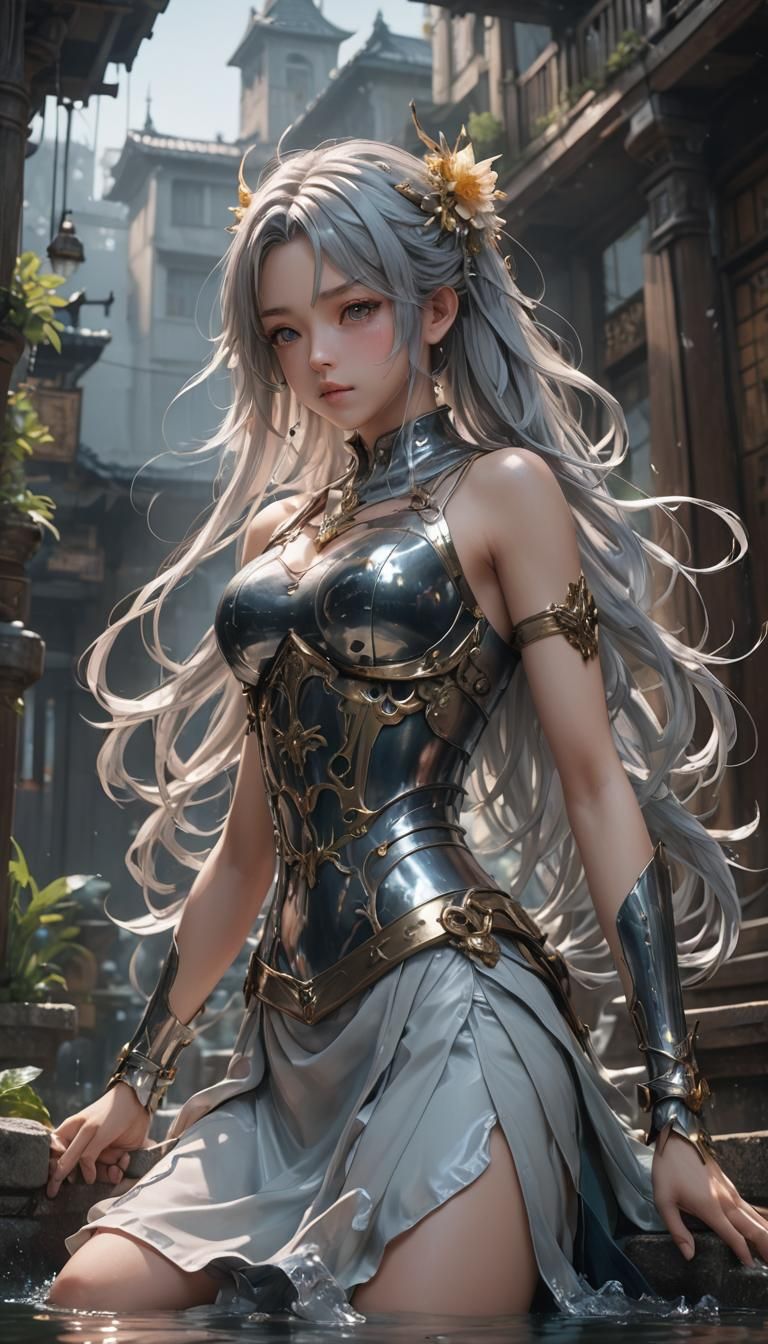 Chrome Bodysuit Woman Emerges from Maze: Anime Key Visual