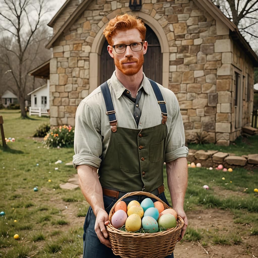 Easter at the Farm: Retro Photograph of a Farmer