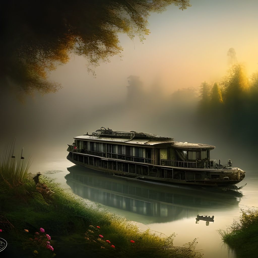 Isometric River Yacht in Post-Apocalyptic Fog