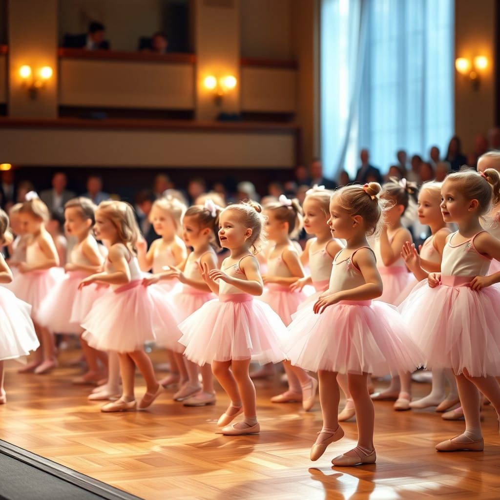 Delicate Ballerinas Dance on Stage in Whimsical Ballet Recit...
