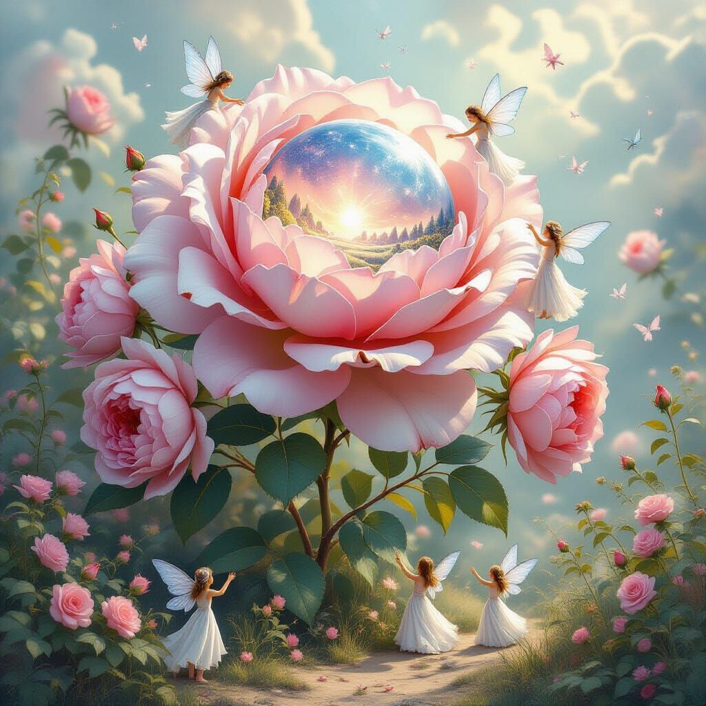 Giant Rose Blooms Reveal Dreamlike Worlds in Watercolor Styl...