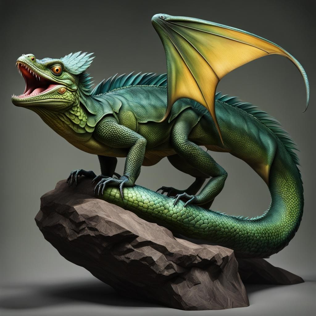 Draconian Reptile with Serpentine Figure and Wingspan