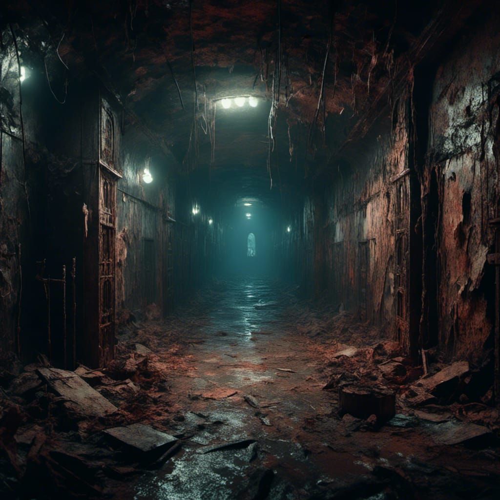 Macabre Barracks: Tunnel of Doors in Matte Painting Style