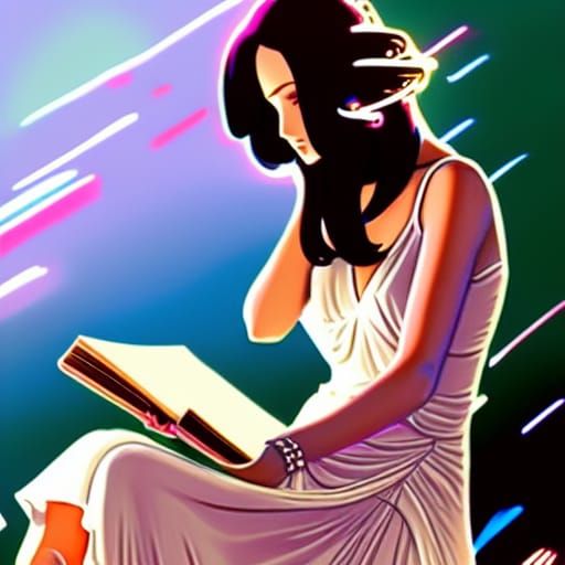 Anime Woman Reads Book in Disco Outfit