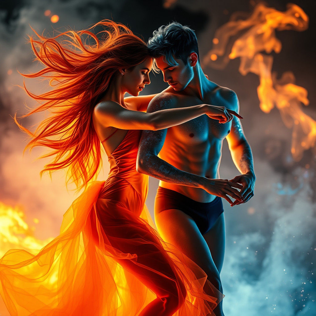 Contrasting Fire and Ice Dancers in Vibrant, Expressive Styl...