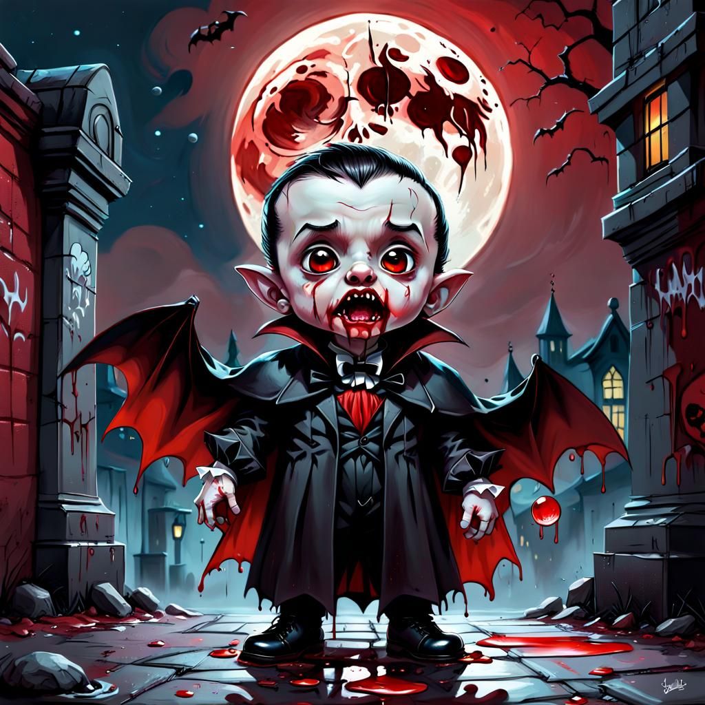Baby Dracula and Blood Moon in Graffiti Art