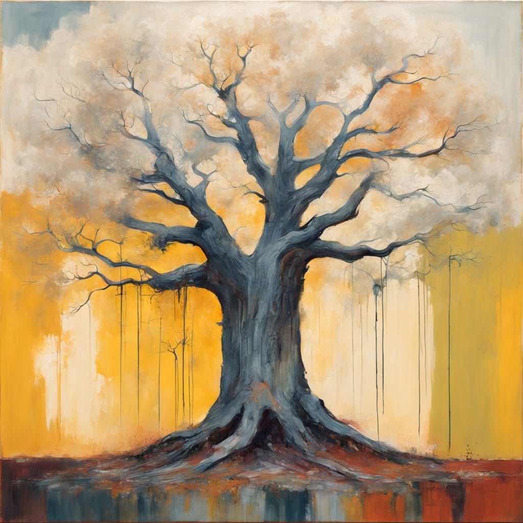 Ancient Tree Portrait in Abstract Expressionist Style