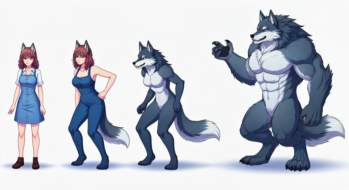Anime-Style Cute Werewolf Transformation in Fierce yet Elega...