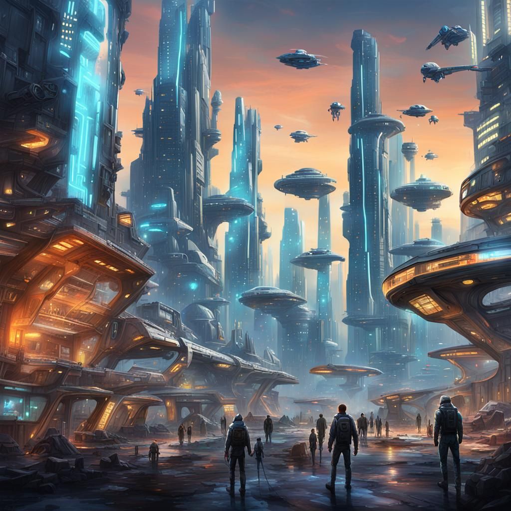 Futuristic City with Robot Animals in Cyberpunk Style