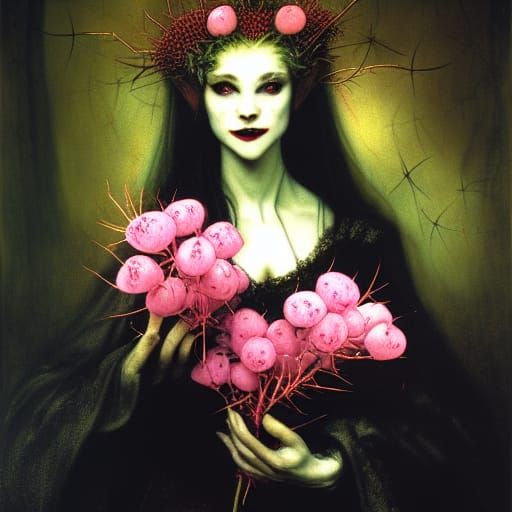 Vampire Countess with Thorns: Oil Painting Style