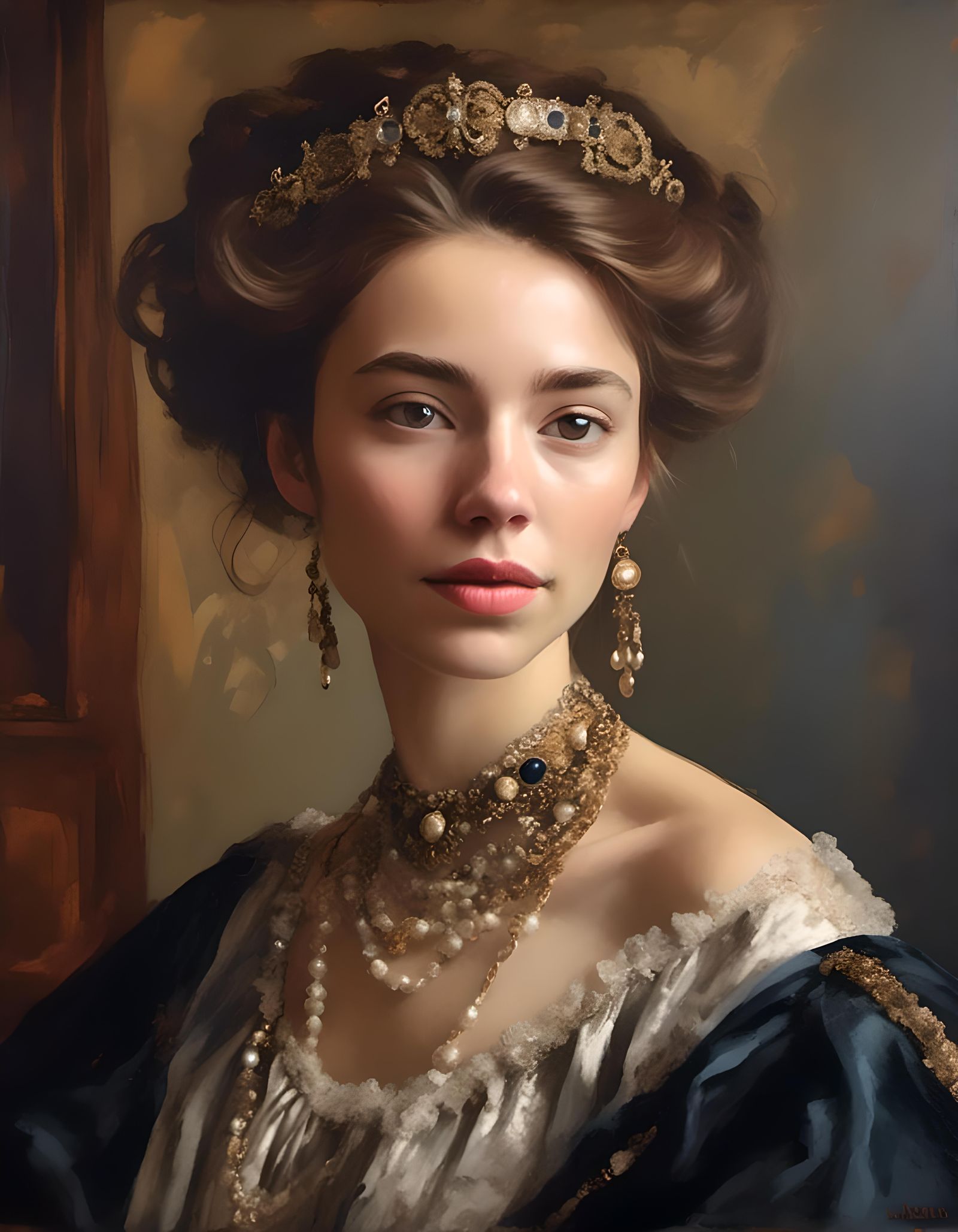 Elegant Renaissance Woman Portrait in Oil Painting