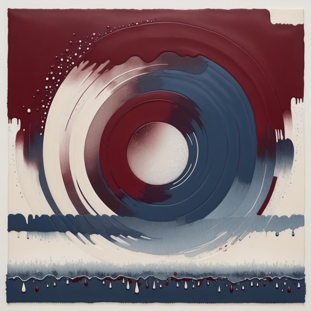 Abstract Heavy Rain in Denim Blue and Burgundy