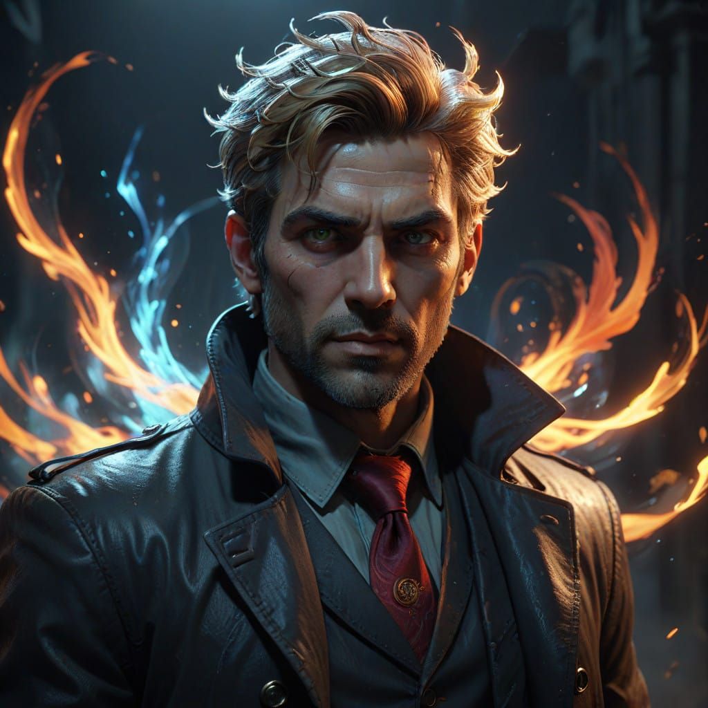 Ethereal John Constantine, in the Style of Alphonse Mucha