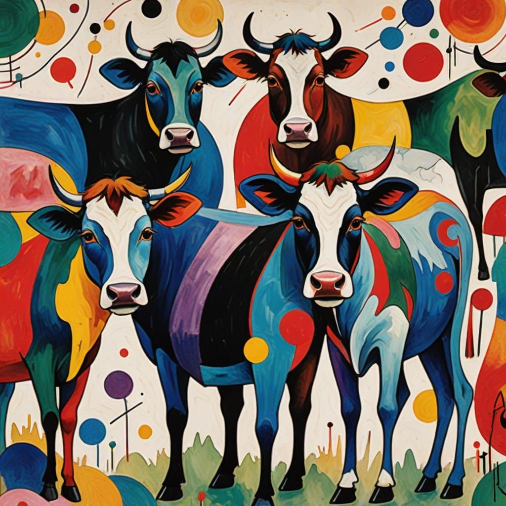 Vibrant Kandinsky-Inspired Abstract Cows