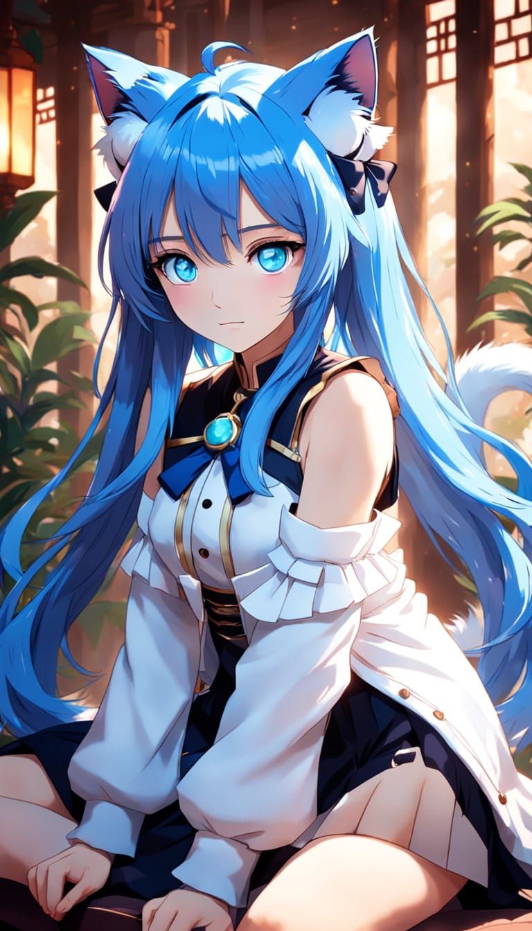 Ethereal Blue-Haired Anime Girl in Stunning Close-Up