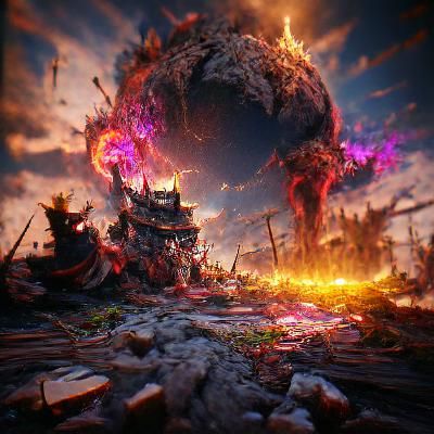 Apocalyptic World Explosion in Dark Fantasy Style