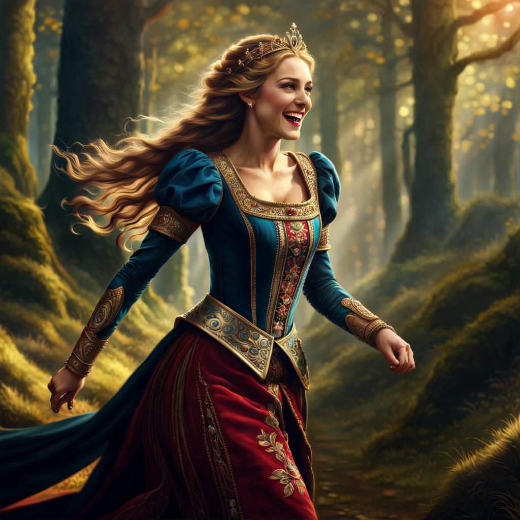 happy medieval princess running