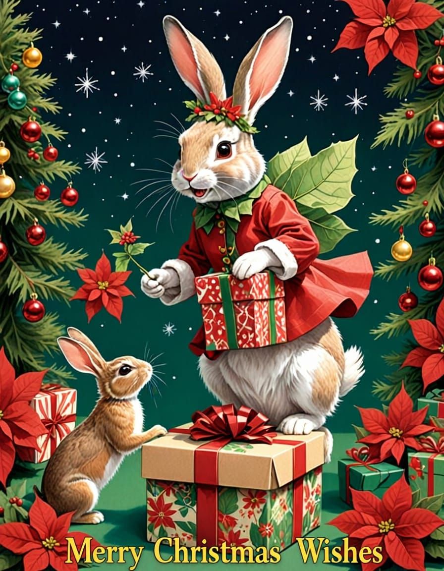 Magical Christmas Moment with Fairy and Rabbit