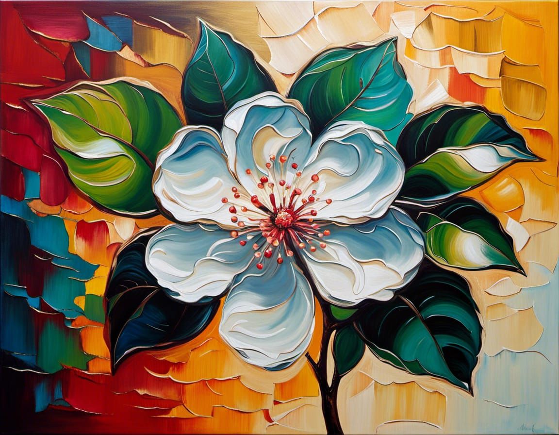 Vibrant Cherry Blossom in Thick Impasto Oil Painting