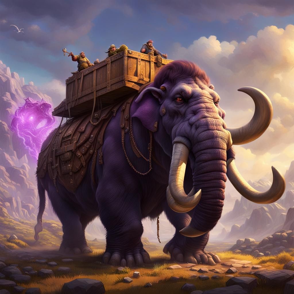 Ogre Rides a Cargo Mammoth in Dark Fantasy Art