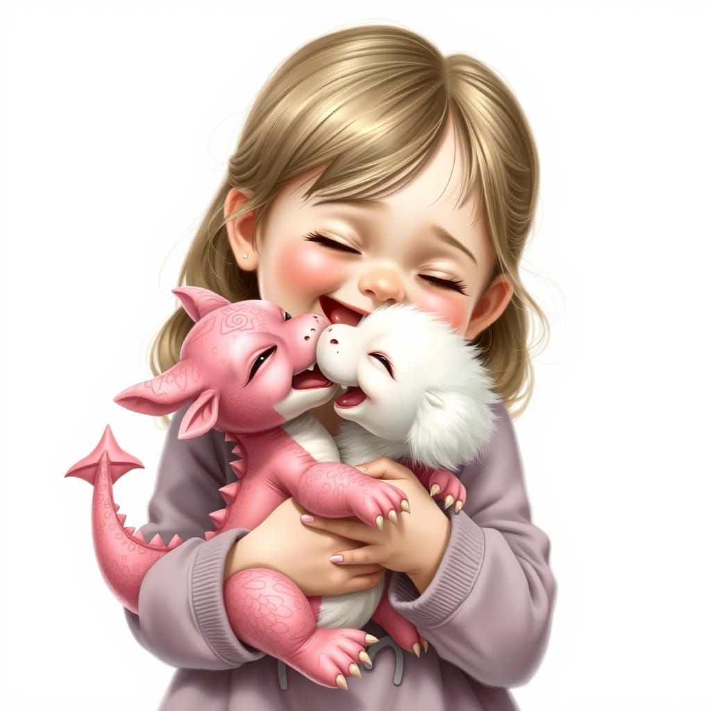 Little Girl Enjoys Playtime with Baby Dragon