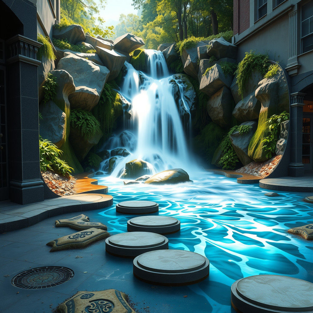 Spectacular 3D Waterfall Street Art Illusion